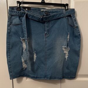 American Bazi Blue Distressed Pencil Skirt
